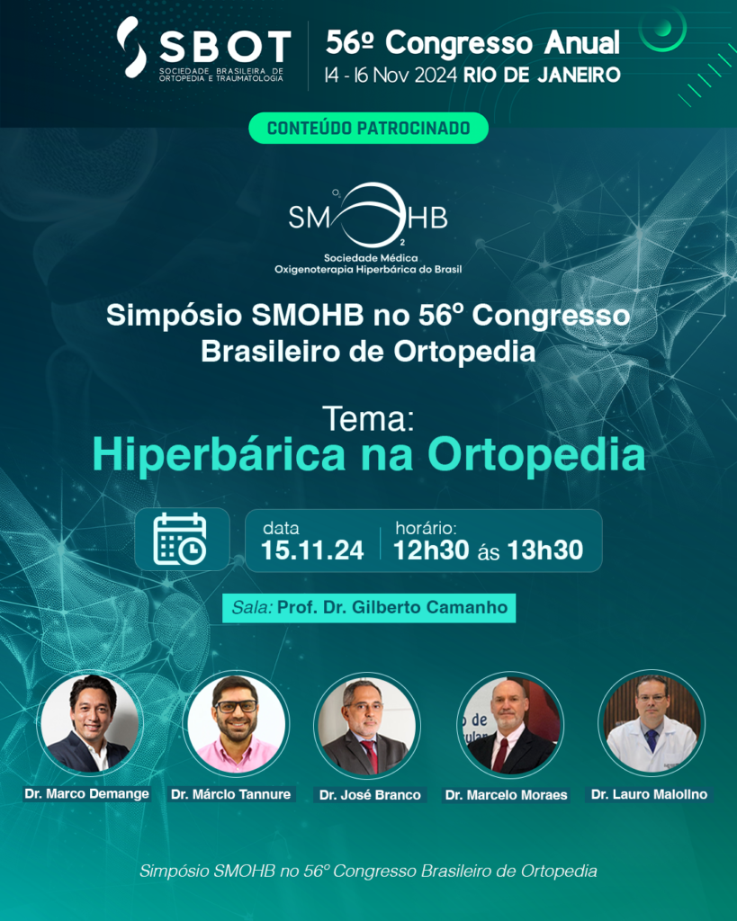 Arte do Simpósio SMOHB no 56º Congresso Brasileiro de Ortopedia: tema "Hiperbárica na Ortopedia", 15/11/2024, das 12h30 às 13h30